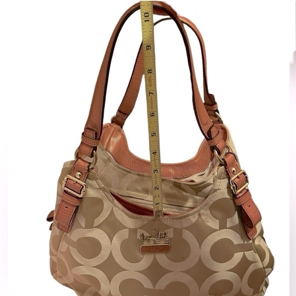 GUC Coach Canvas & Leather Tan Signature Logo Shoulder Bag. “Peach” Straps, VNTG - Picture 5 of 10